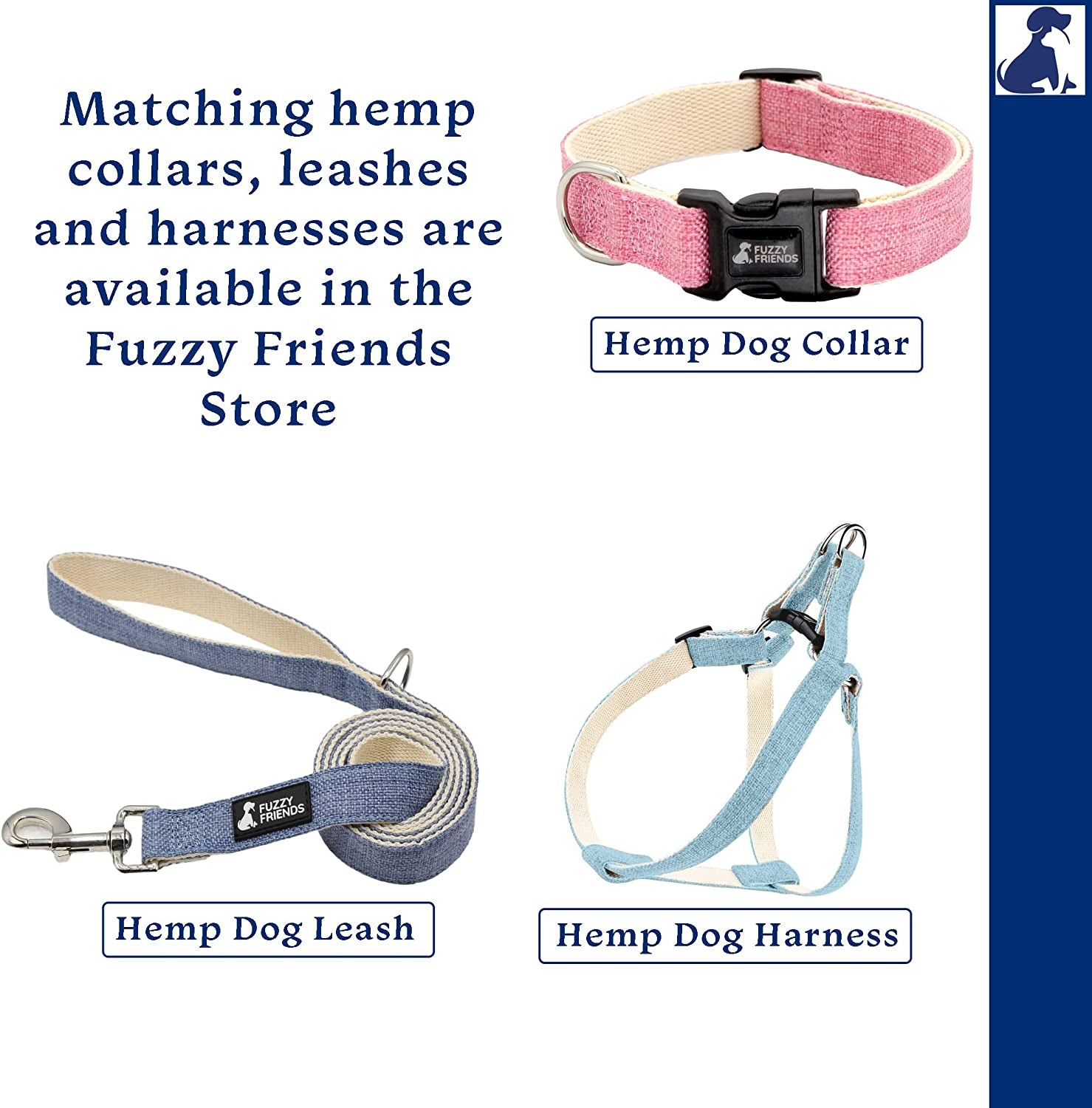 Rose Hemp Dog Leash. Chemical Free and Environmental Friendly, Great for Sensitive Skin or Allergies. Made of Sustainable Hemp with No Harsh Dyes or Chemicals