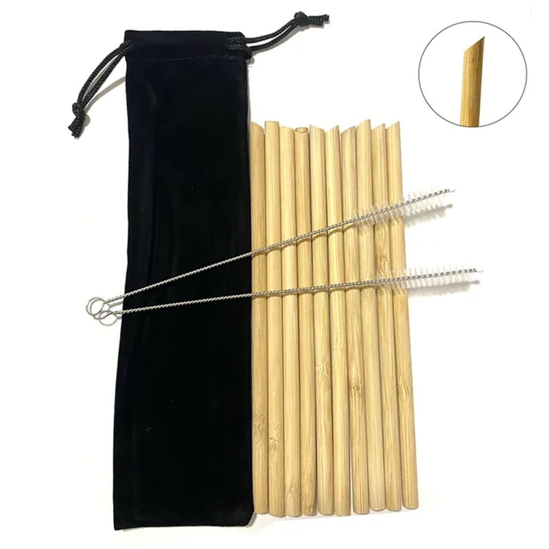 10Pcs Reusable Bamboo Straw Natural Bamboo Drinking Straws Sustainable Biodegradable Eco-Friendly Straws for Cocktail Milkshake