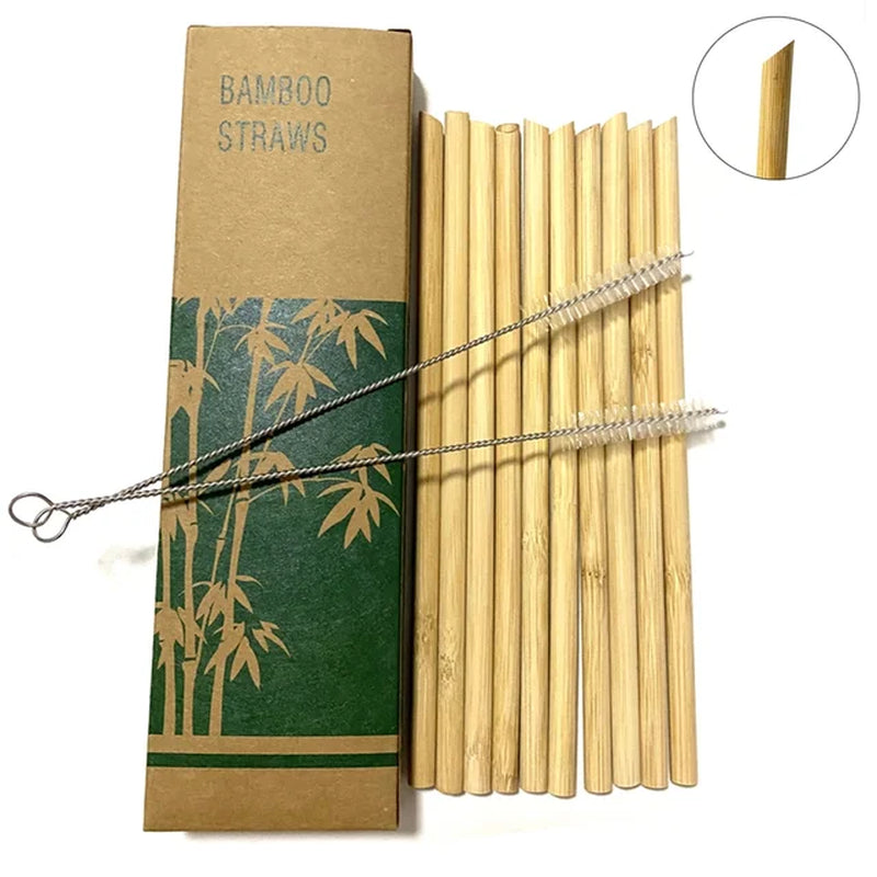 10Pcs Reusable Bamboo Straw Natural Bamboo Drinking Straws Sustainable Biodegradable Eco-Friendly Straws for Cocktail Milkshake